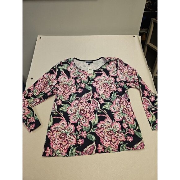 Karen Scott Blue Floral Multi-Color Top with Long Sleeve       Plus Size 2X New - Picture 1 of 4